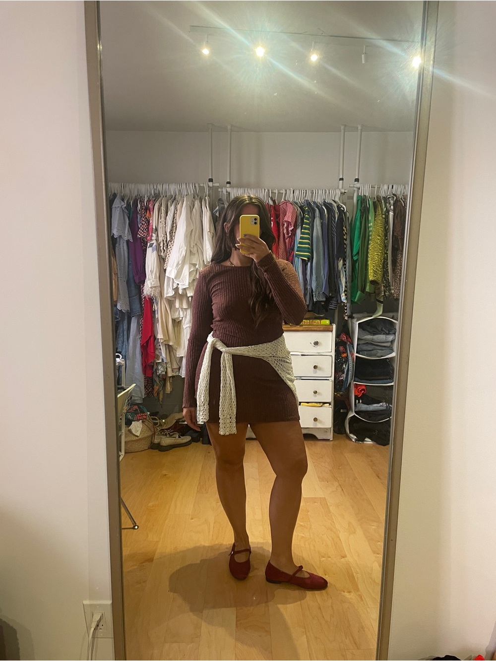 Lisa Says Gah Ribbed Mini Dress in Brown